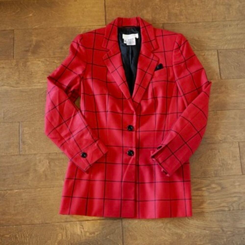 Escada Margaretha Ley 100% Cashmere Red Plaid Blazer Sz 38 Italy 8 US